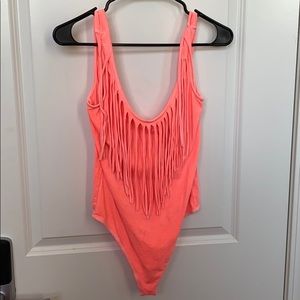 GUESS orange acid wash fringe Bodysuit